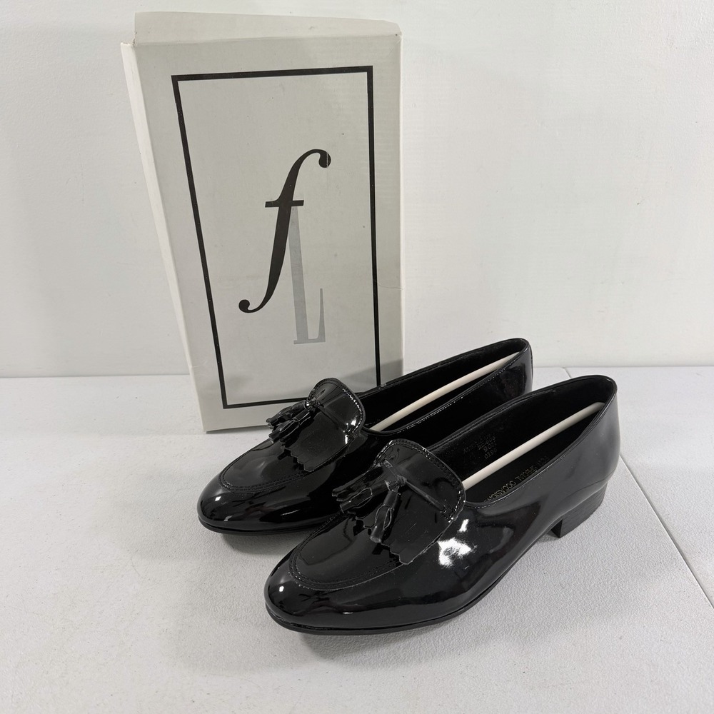Frederico Leone Black Patent Leather Kiltie Tassel Men's Tuxedo Loafers Size 9 M